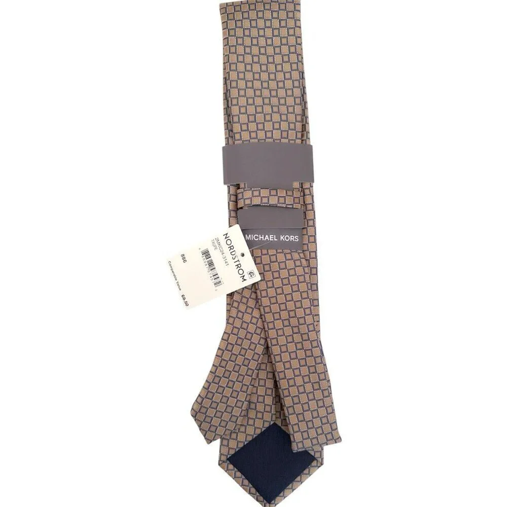 Michael Kors Mens Taupe Gray Classic Geo Pattern Walken Tie Workwear New